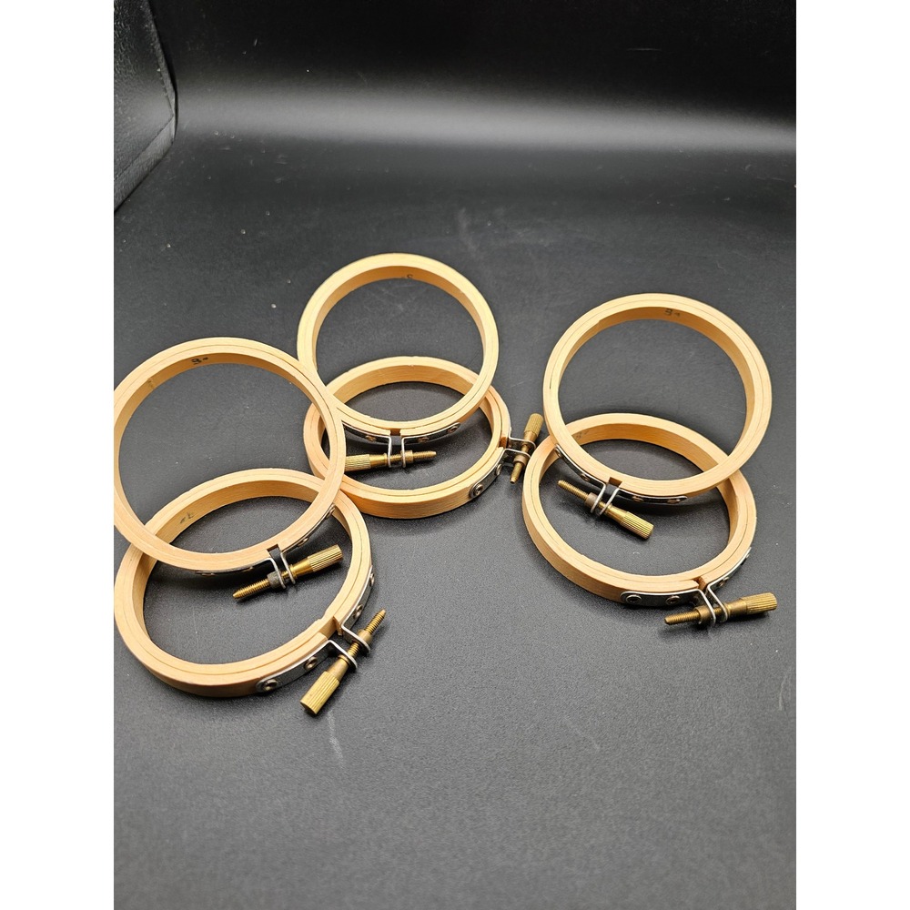 Lot of 6 Bamboo Embroidery Hoops 3 Inch Round Wooden Cross Stitch Frames 10